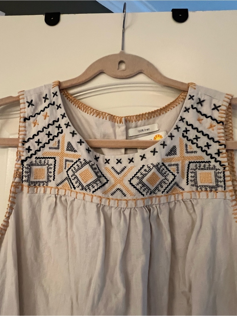 C&C California Cream Embroidered Yoke Sleeveless Dress - Picture 2 of 5